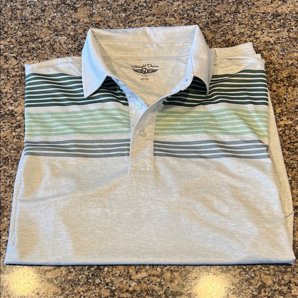 Donald Ross Men's Polo Shirt - Light Gray with Green Stripes